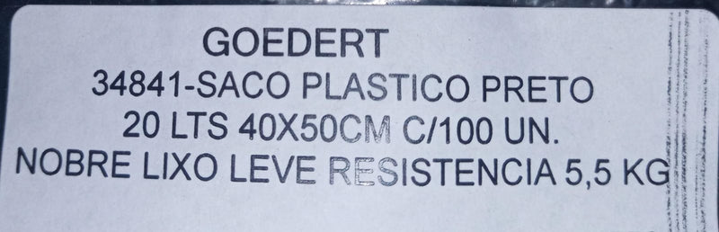 SACO LIXO 20LT PRETO LEVE  C/100 NOBRE 04
