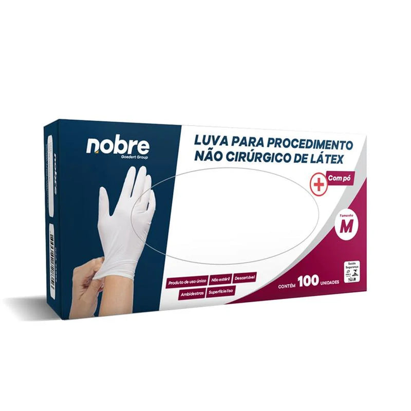 LUVA LATEX C/PO P/PROCED. NAO CIRURGICO (NAO ESTERIL) "M/8" C/100UN NOBRE